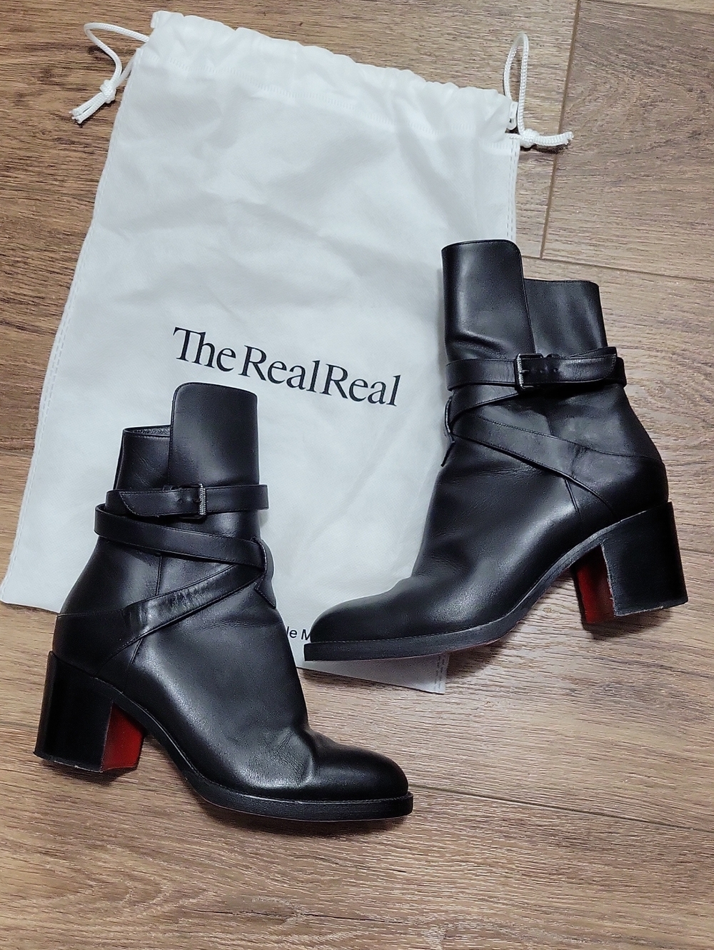 Christian Louboutin Black Leather Karistrap 70mm Ankle Boots